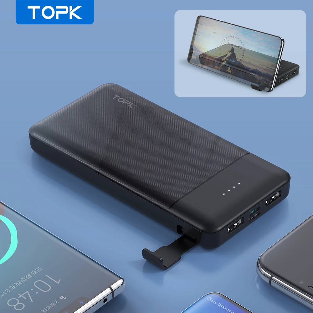 TOPK I1014 внешний аккумулятор 10000 мАч с держателем для телефона портативное зарядное