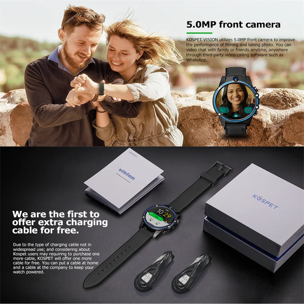 Смарт часы KOSPET Vision 3 ГБ 32 Android 7 1 двойная камера 4G Bluetooth умные GPS WIFI с sim картой для