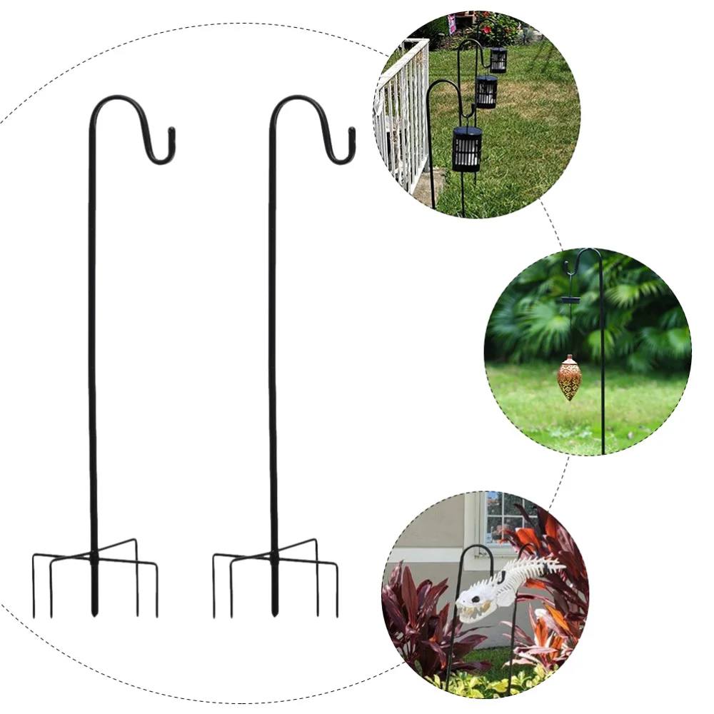 

2Pcs Shepherd Hooks Plant Hanging Hook Gardening Tool Iron Plant Stand (Black)