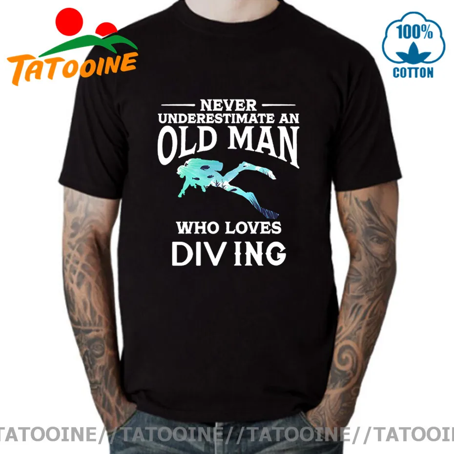 

2020 Summer Dive Tees Vintage Punk Style Never Underestimate an Old Man who loves Scuba Diving T shirt Funny Scuba Diver T-shirt