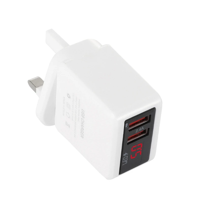 USB Зарядное устройство светодиодный цифровой Дисплей 2.4A EU/US/UK Подключите