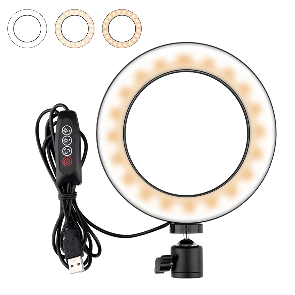 

360 Rotation LED Ring Lamp USB Charging 6.2 With Table Tripods Dimmable Camera Phone Ring Lamp For Phone Makeup Video Live