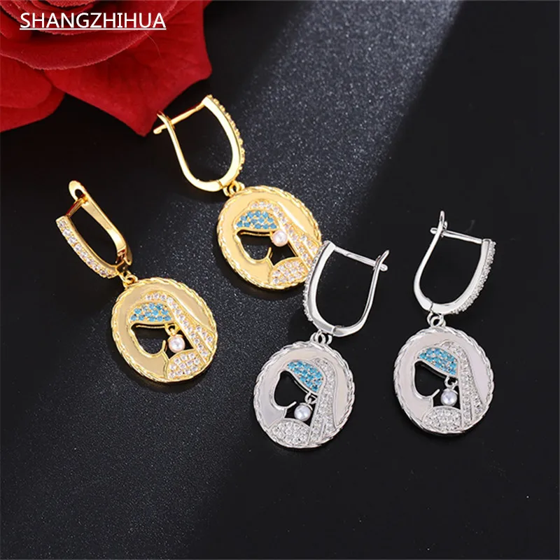 

《Girl with Pearl Earring》 Luxury crystal advanced sense sequin pearl earring for women exquisite unusual jewelry party gift