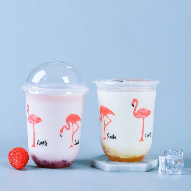 50 шт Чистая красная Милая пластиковая чашка для молочного чая с Фламинго 95 мм