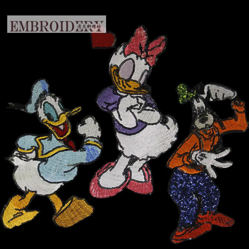 

Disney New Embroidered Sequins Donald Duck Cloth Stickers Ladies Shorts Clothing Accessories Repair Stickers Clothes Decoration