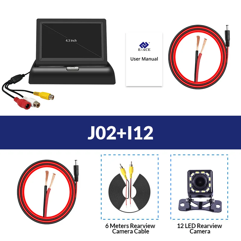E-ACE J02 4,3 дюймов TFT ЖК-монитор автомобиля складной дисплей камера заднего вида парковочная система для автомобиля заднего вида NTSC PAL - Цвет: J02-I12