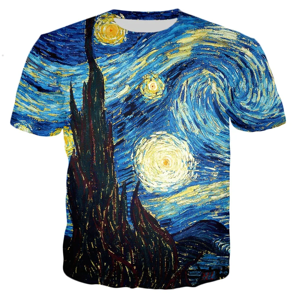 

2021 Summer T-shirt Harajuku Style Men/Women Vincent Van Gogh Oil Painting Starry Night Print 3d Casual Home Tops Dropshipping