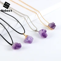 women natural stone amethysts pendant necklace irregular purple crystal charm adjustabal waxed rope yoga pendulum reiki jewelry