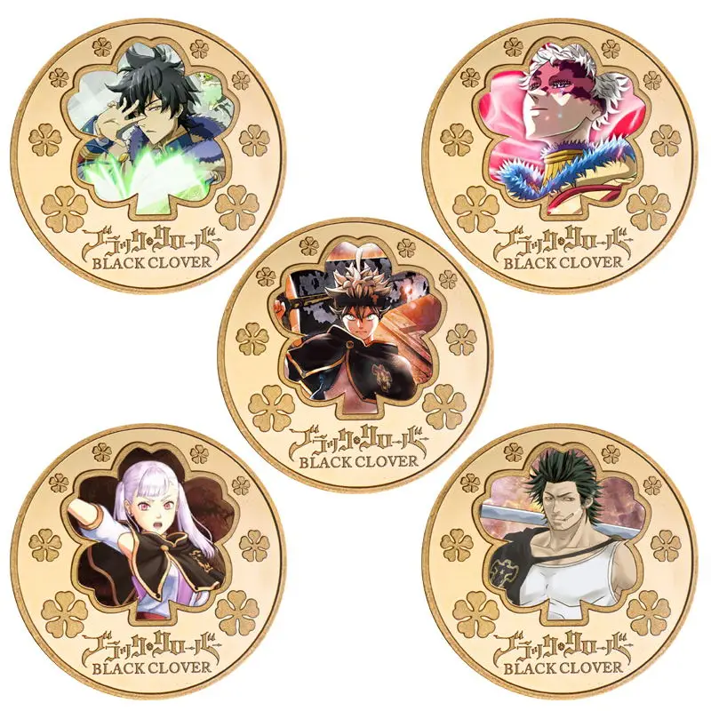 Памятные монеты с золотым покрытием и черным клевером из аниме сувенир в