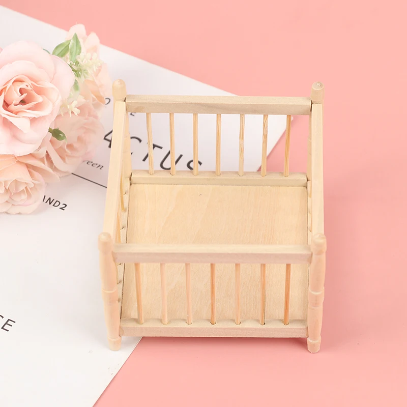 

1Pc 1:12 DollHouse Miniature Wooden Baby Bed Dolls Furniture Accessories Toys