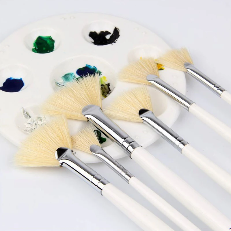 

6Pcs/Set Sector Oil Painting Brush Pig 's Bristles Hair Artist Drawing Art Supplies Painting Brushes Oil Painting Drawing Brush