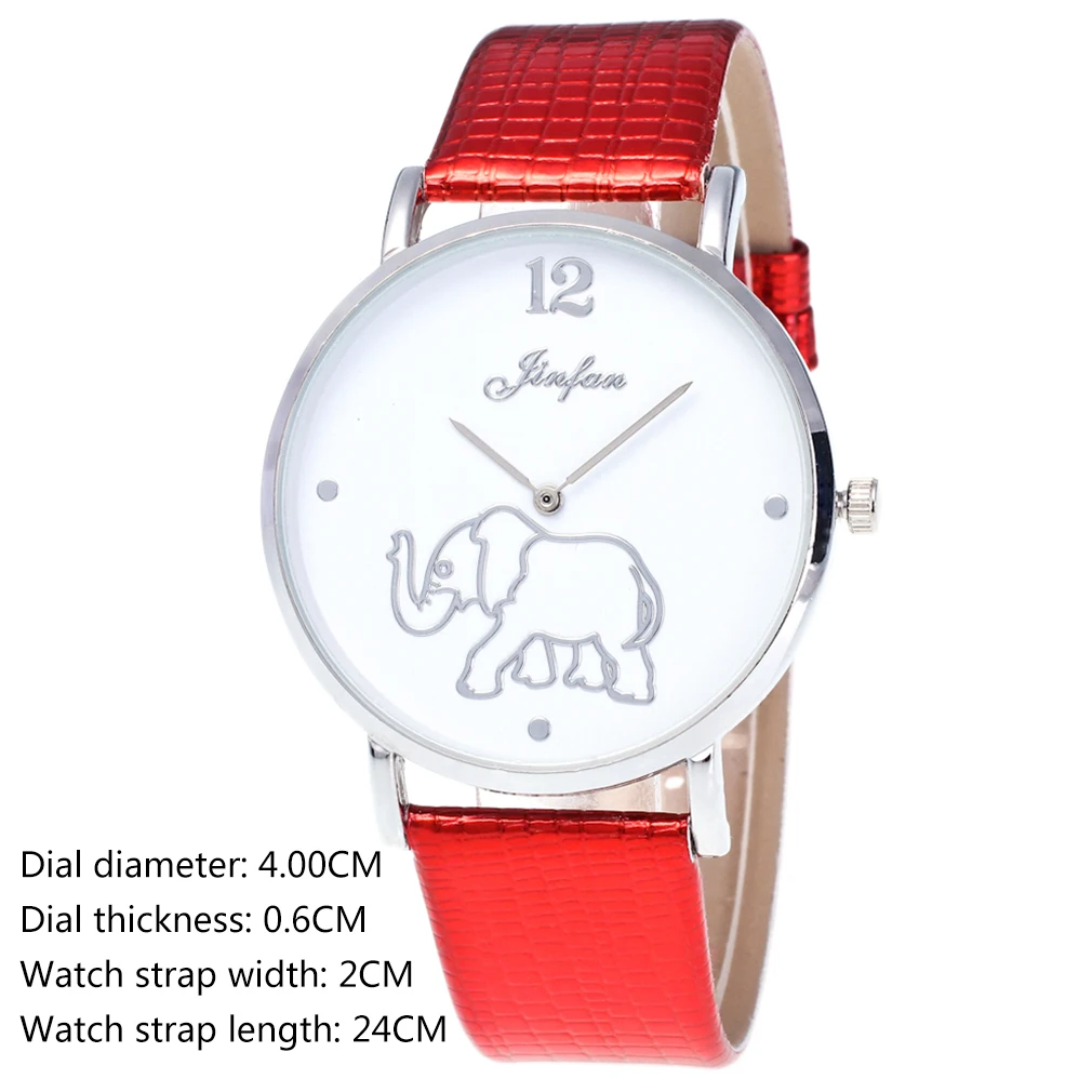

Golden Frame Flower Leather Buckle Strap/Silver Frame Leather Strap Elephant Pattern Dial Quartz Watch Round Wristwatch relogio