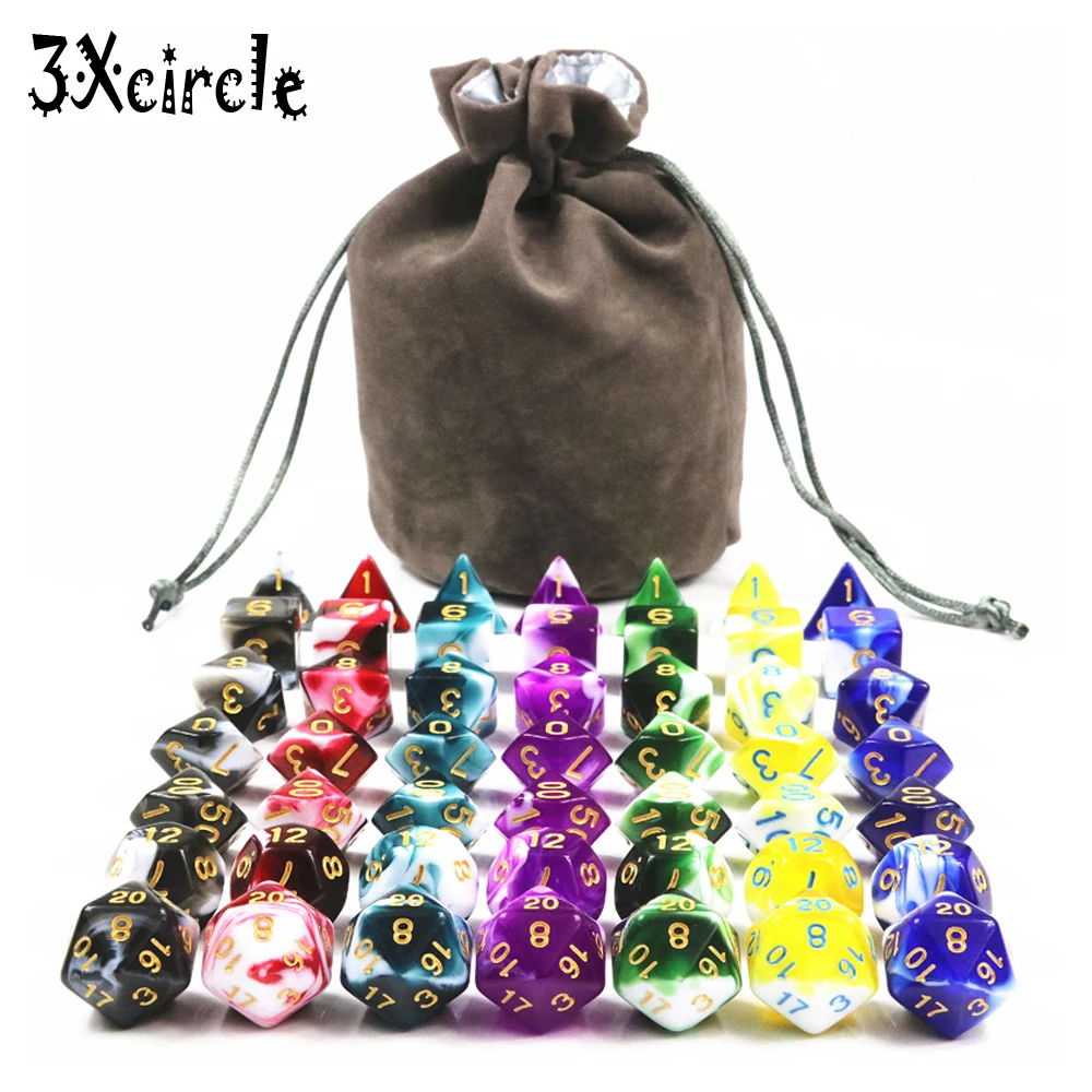Лидер продаж 49 кубики шт./партия набор Игральный костей из D4 D6 D8 D10 % D12 D20 7 разных