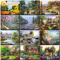 chenistory diy painting by numbers landscape house oil picture paint for adults on canvas frame drawing coloring by number decor
