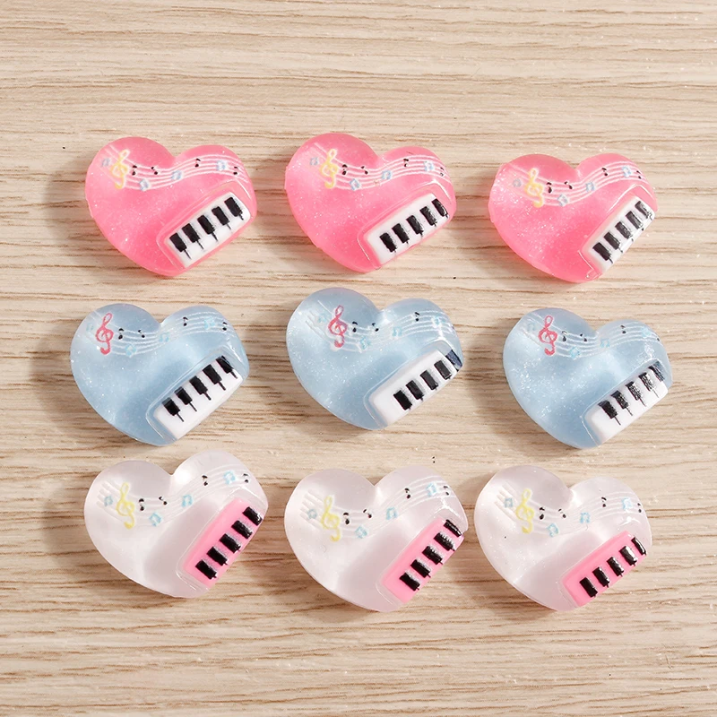 10pcs Cute Love Heart Music Cabochons Flat Back Scrapbook for Making DIY Handmade Hairpin Brooch Jewelry Findings Accessories