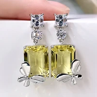 fashion 925 sterling silver emerald cut aquamarine gemstone anniversary party cute bowknot dangle earrings studs fine jewelry