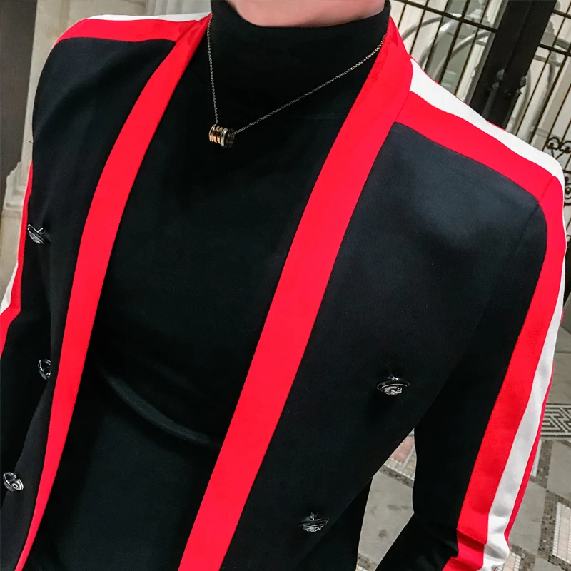 

White Red Black Stripe Blazer Homme Slim Fit Mens Desinger Suit Jacket Men Veste Saco Blazer Hombre Korean MenWedding Dress 2020