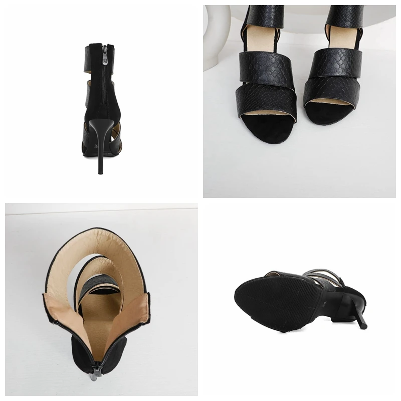 

ORCHA LISA New 2021 Women Sandals Open Toe 10cm High Thin Heels Zip Snake-Skin Sexy Breathable Big Size 30-48 Club Green A3486