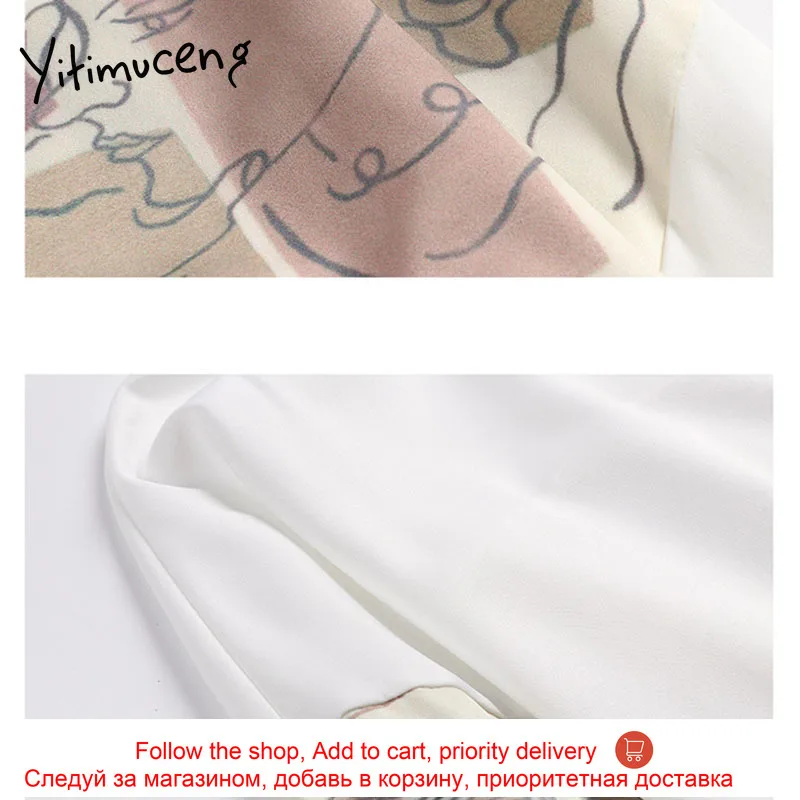 

Yitimuceng Print Button Up Blouse Women Vintage Shirts Loose White Spring 2021 Turn-down Collar Long Sleeve Single Breasted Tops