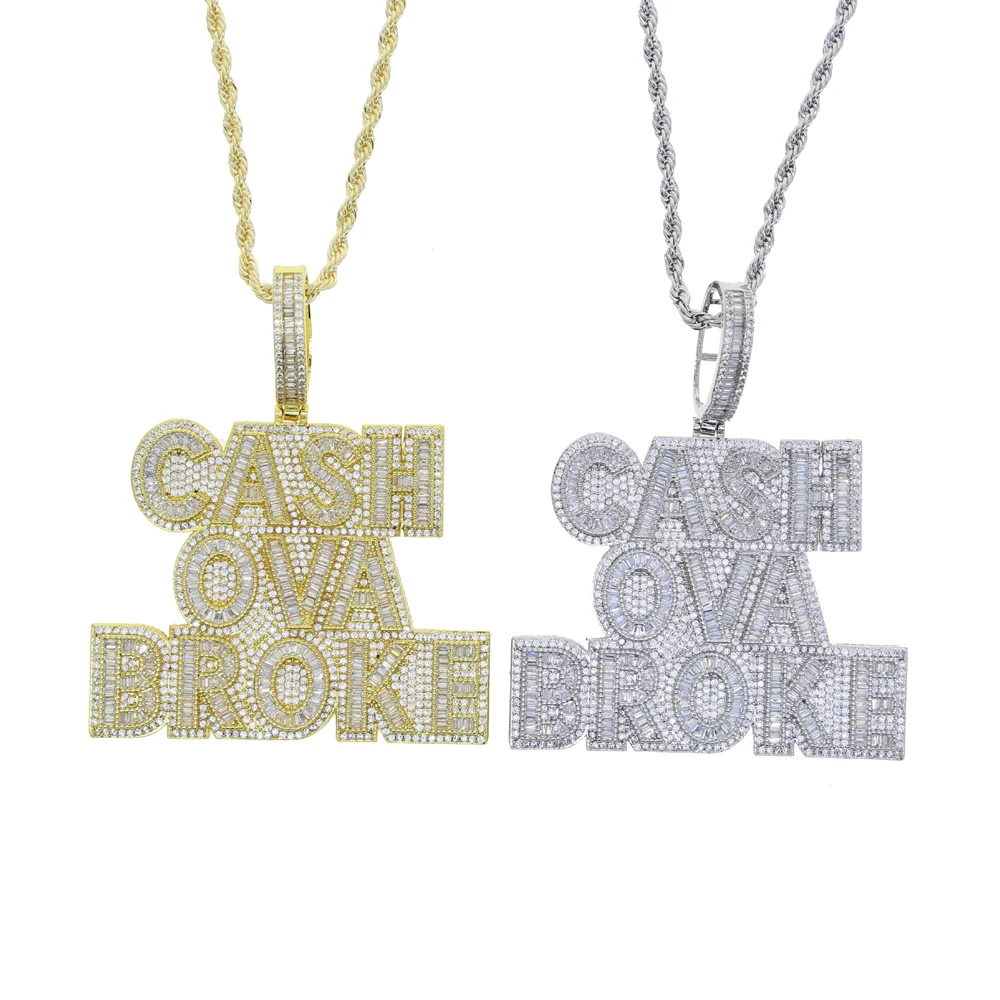 

new styles Letter Cash Dollar Pouch Charm necklace Drop shipping Pendant Men's Gold Color Necklace Pave Zircon Hip Hop Jewelry