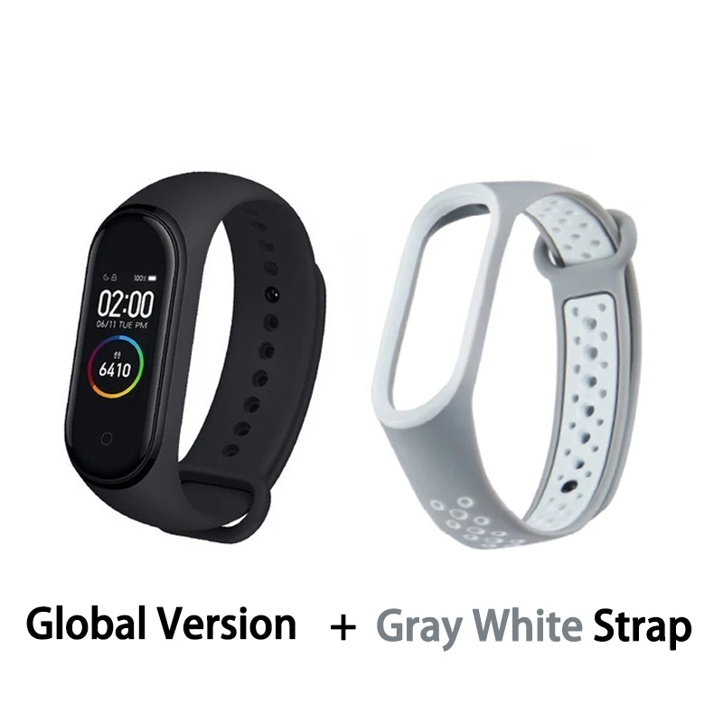 GB grey white Xiaomi mi-браслет 4 сердечного ритма фитнес цветной сенсорный экран mi Band 4 умный Браслет 135 мАч Bluetooth 5,0 музыкальный браслет - Цвет: GB grey white