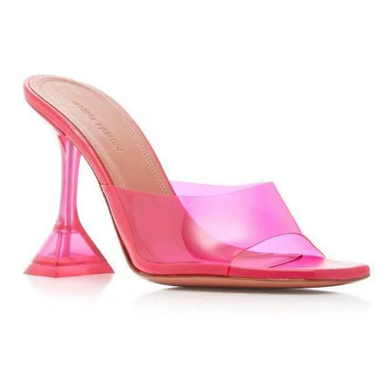 

Transparent Crystal Slippers Women's 2021 Summer New Fashion Wine Glass Heel Square Toe Sandals Ladies Wedding Party Slippers