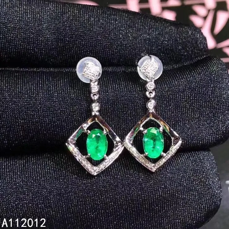 KJJEAXCMY fine jewelry natural Emerald 925 sterling silver vintage girl gemstone earrings new Ear Studs support test with box