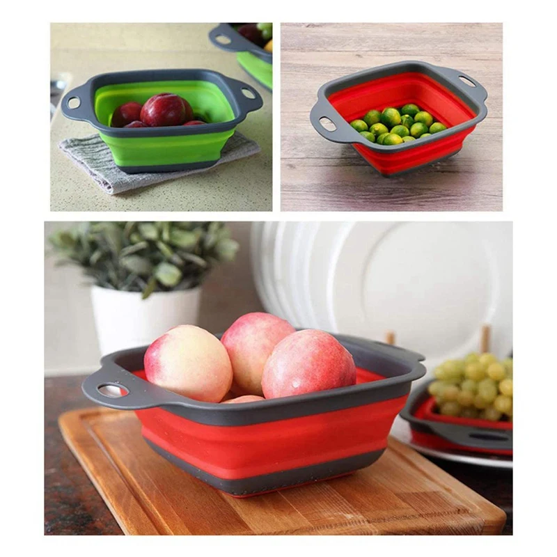 3 шт. складная сливная корзина для кухни квадратная с фильтром очистки фруктов и