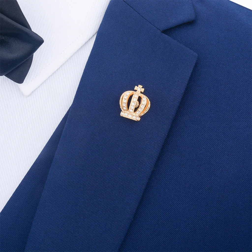 Позолоченный белый кристалл Королевская корона Брошь Pin Свадебный корсаж