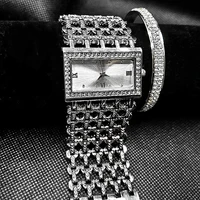 2pcs set iced out watch bangle for women bling bracelet iced out watch for women luxury gold watch set women relojes para mujer