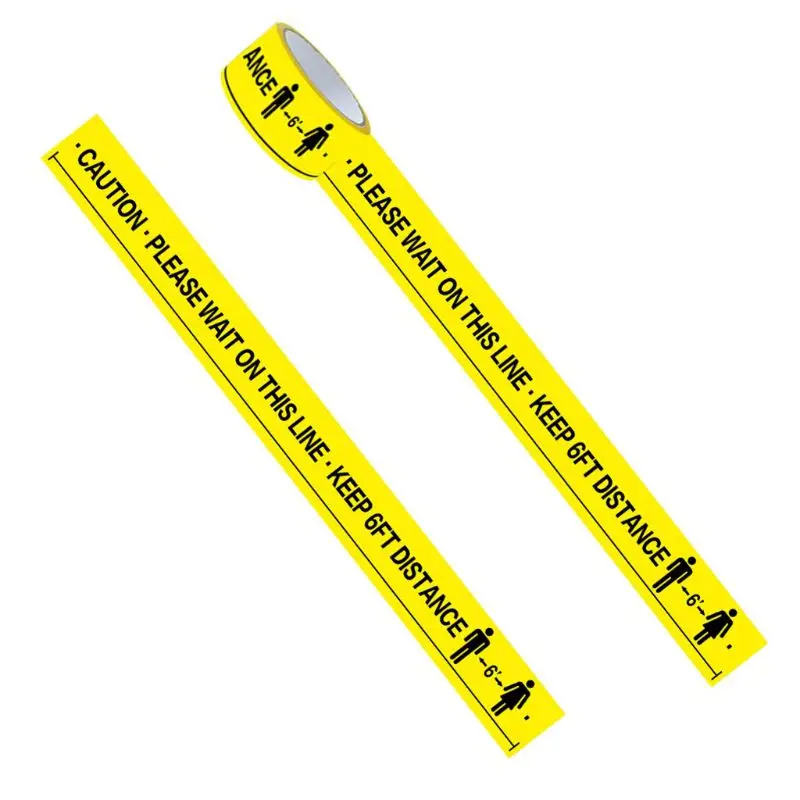 

1Roll Please Wait On This Line Keep 6FT Distance Floor Marking Tape Yellow