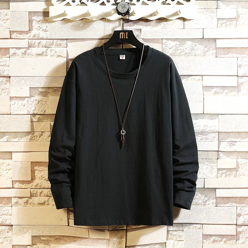 

Cotton men's Long Sleeve T-shirt Solid Color culture Cotton T-shirt Long collar T-shirt Solid T-shirt