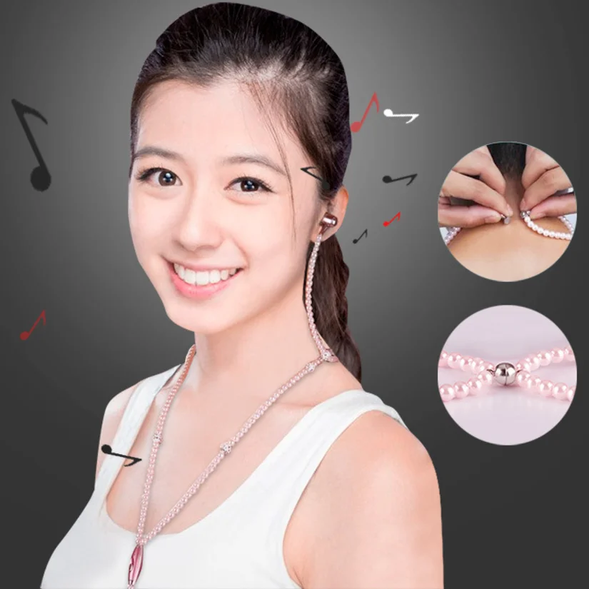 Жемчужное ожерелье наушники-вкладыши розовые стразы ювелирные изделия бусины