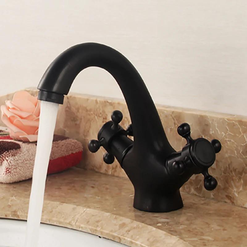 Solid Brass Bronze Double Handle Control Antique Faucet Deck Mounted Kitchen Bathroom Basin Mixer Tap Robinet Copper Black | Обустройство