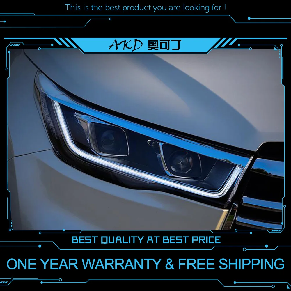 

Тюнинг автомобилей AKD, фары для Toyota Highlander 2015, светодиодные фары DRL, ходовые огни, биксеноновые, луч Противотуманные фары с ангельскими глазка...