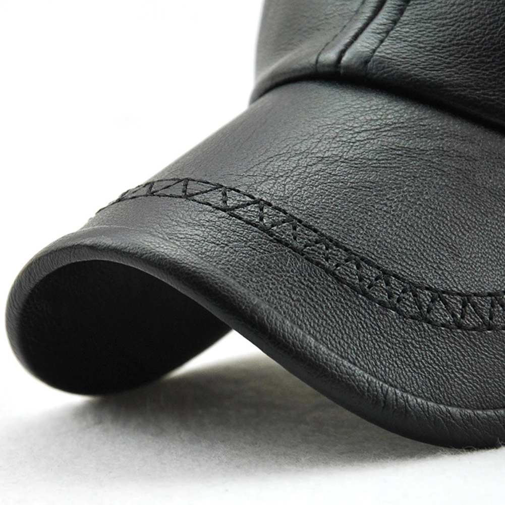 

Men Solid Adult Vintage Sun Hat Adjustable Baseball Cap PU Leather Autumn Winter Driving Sports Outdoor Soft Warm Travel
