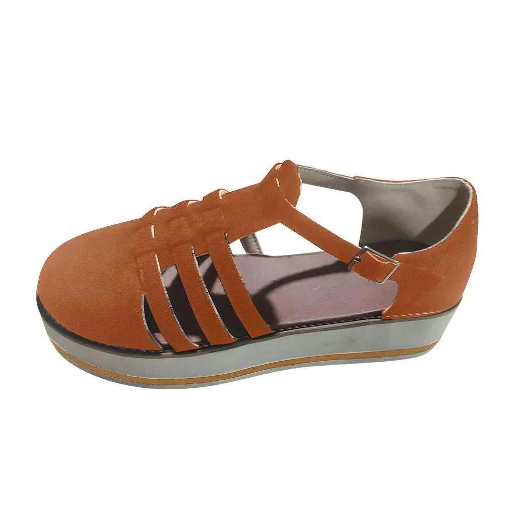 

Womens Hollow-out Round Toe Flats Heel Thick Bottom Buckle Strap Casual Shoes Women Loafers soft chaussures pour femmes A50