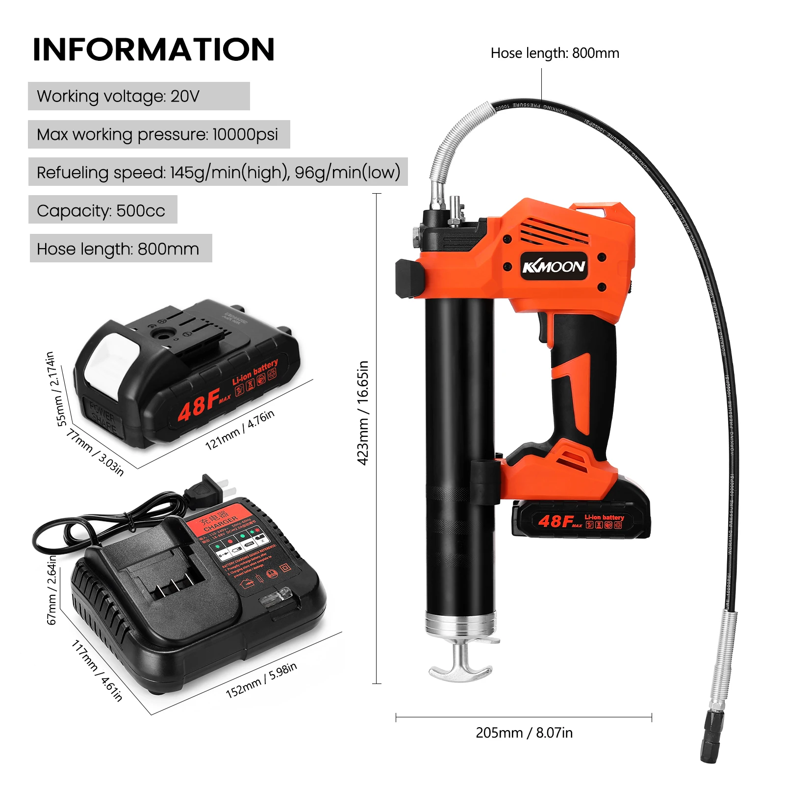 

S88 20V Cordless Rechargeable Electric Grease Machine High Pressure Car Lubricating High Power Motor Oil Refueling Tool