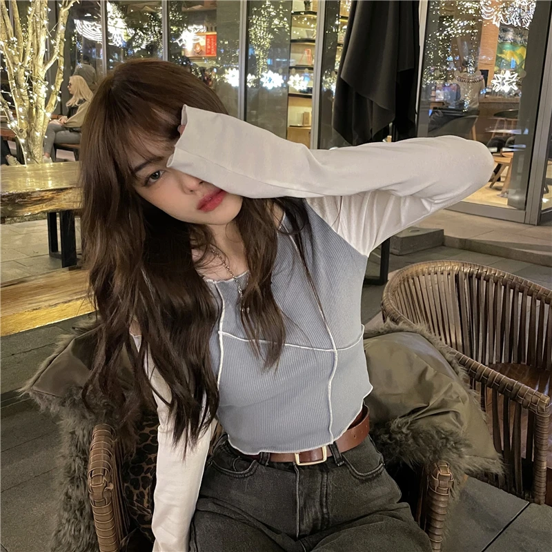 

Slim Ins Hollow Out T Shirts Spring Summer Women's Clothing Long Sleeve Tees Streetwear Hipster Crop Top Korean Ladies New