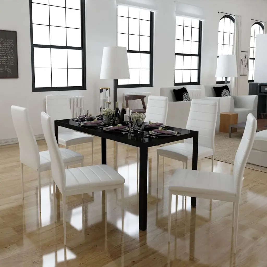 vidaXL Conjunto de mesa comedor 7 piezas blanco y negro | Мебель