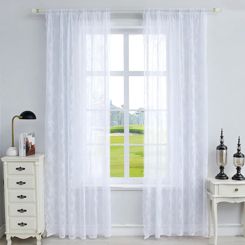 

High-quality White Lace Tulle Curtains For Living Room Decoration Modern Solid Sheer Voile Kitchen Curtain Window Decor