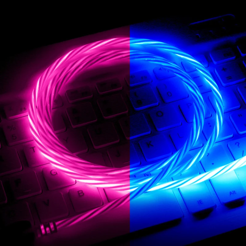 Tutew светящийся кабель LED струящийся Micro USB Type C провод для быстрой зарядки телефона
