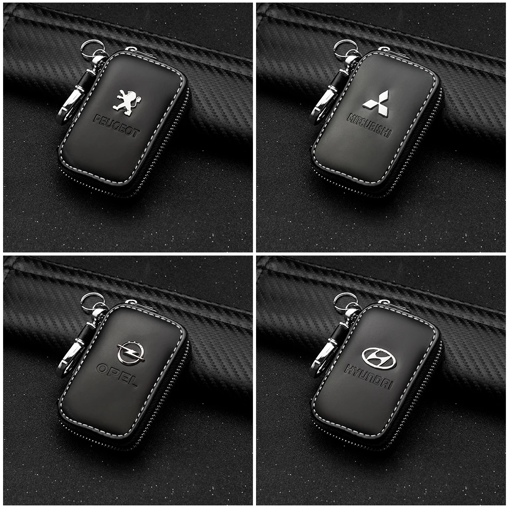 Кожаный кошелек для автомобильных ключей органайзер на молнии модный мужской