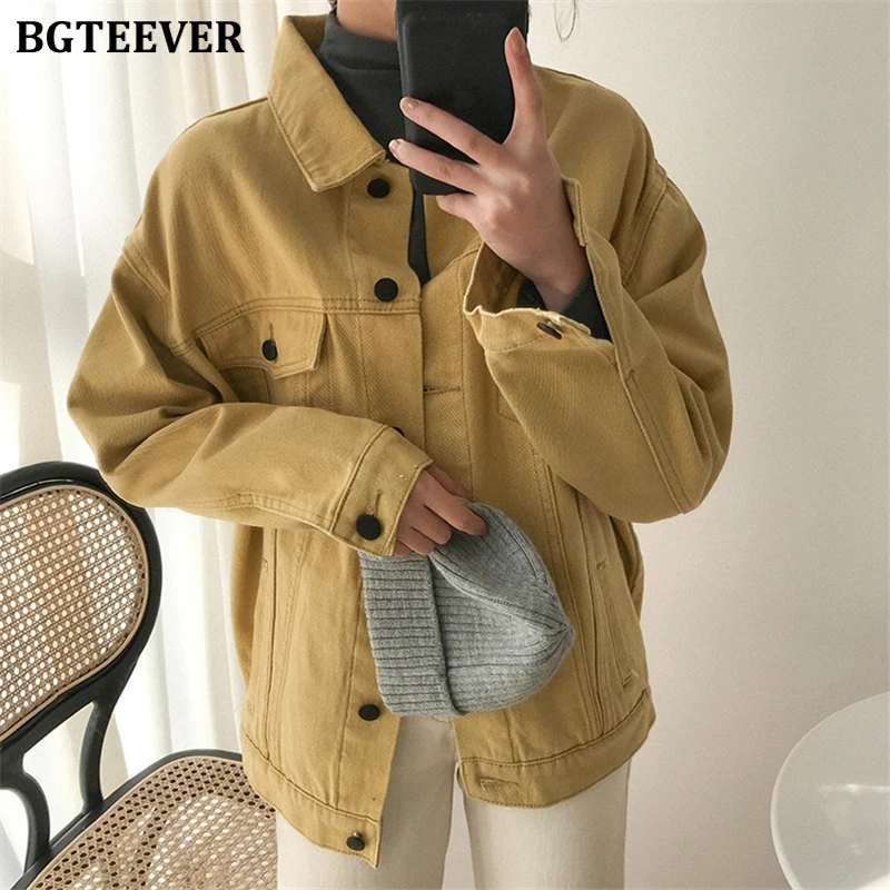 Куртка BGTEEVER женская джинсовая однобортная с карманами Повседневная Свободная
