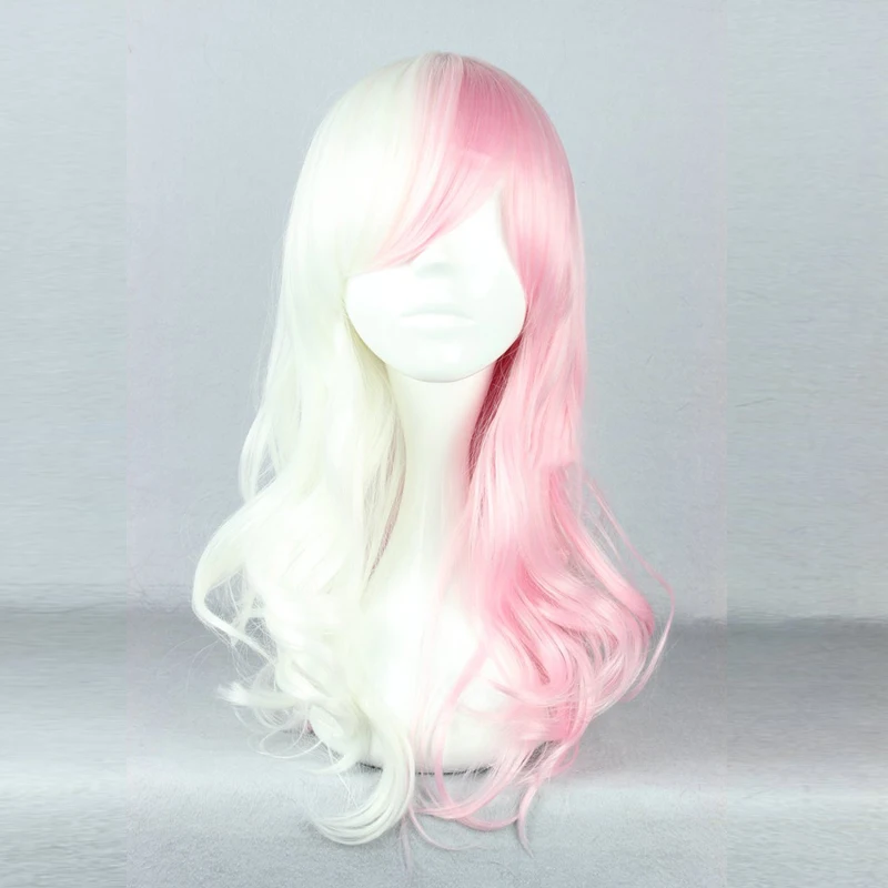 Anime Danganronpa Monomi Women Long Curly Wig Cosplay Costume Dangan Ronpa White Pink Mix Synthetic Hair Halloween Party Wigs