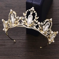 pearl rhinestone crown tiara wedding hairband bride crown headpiece light gold diadem tiara for women bridal hair accessories
