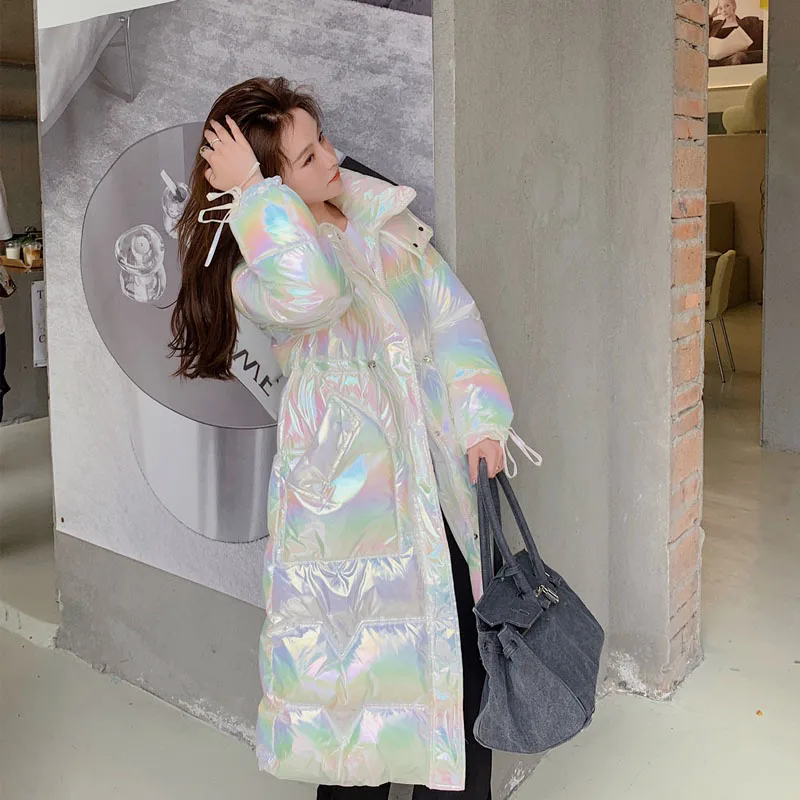 

Women Thickened Long Hooded Oversized Parkas 2021 Winter Female Warm Cotton-Padded Jackets Glossy Colorful Coats Outerwear