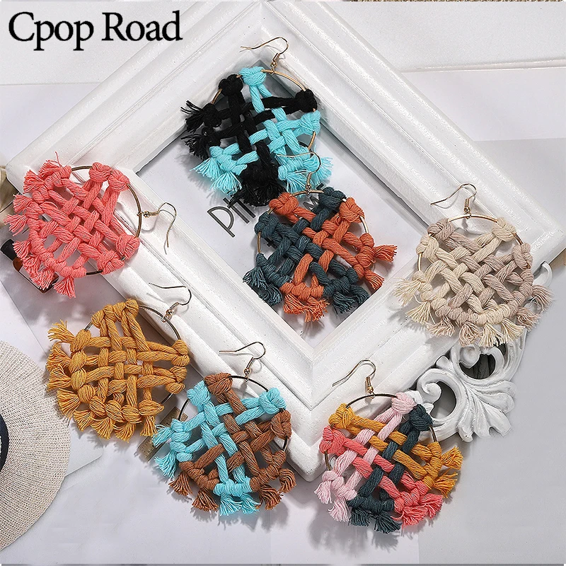 

Cpop New Boho Handmade Dreamcatcher Feather Fringe Tassel Earring Gold Circle Ethnic Macrame Earring Bridesmaid Gift Accessories