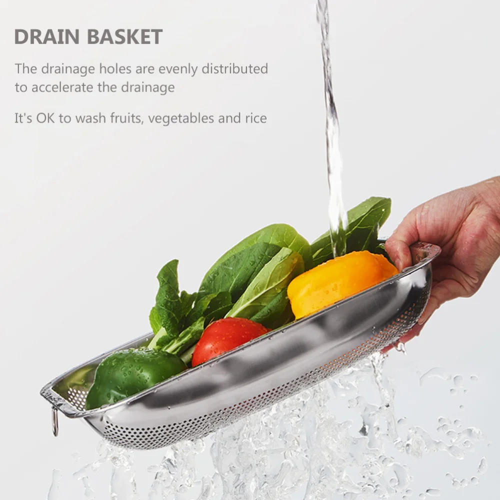 

1Pc Square Stainless Steel Drain Vegetable Washing Basin Fruit Drain Basket