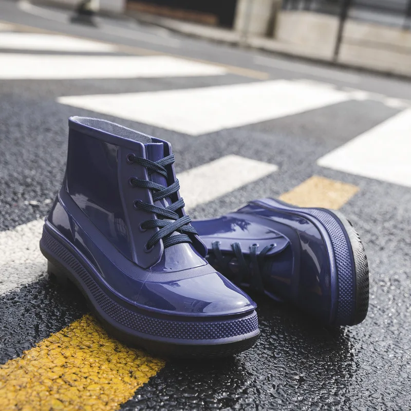 

Men Ankle Boots Rubber Shoes Rainday Rainboots Pop Pvc Rain Boots for Men High Top Black Shoes Waterproof Nice 4p